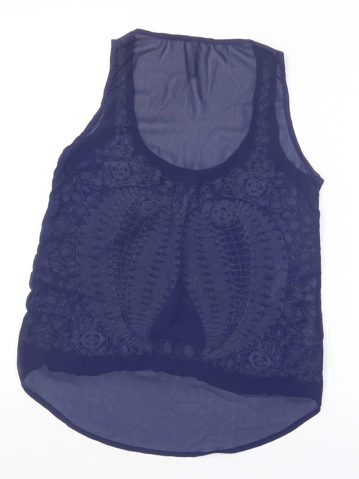 Stradivarius Womens Blue Geometric Polyester Basic Tank Size M Scoop Neck