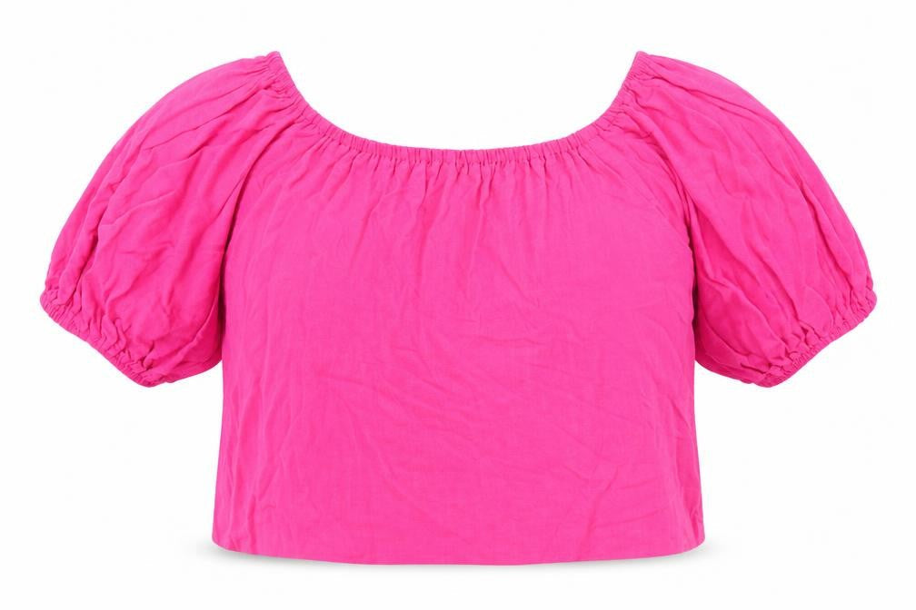 Topshop Womens Pink Viscose Cropped Blouse Size 14 Off the Shoulder - Bardot