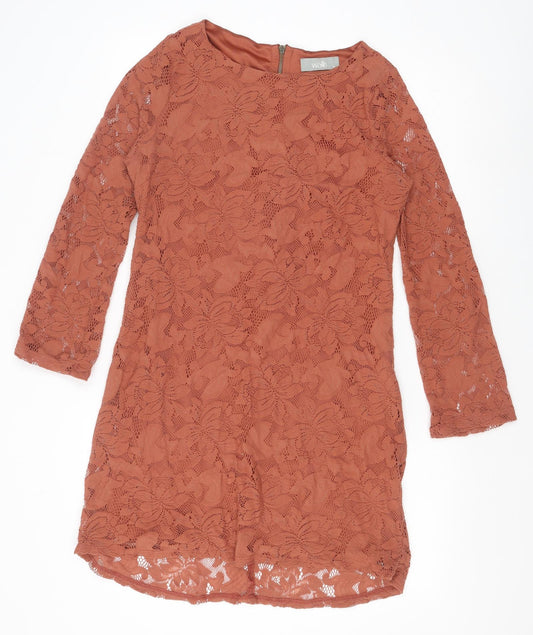Wallis Womens Brown Floral Nylon Bodycon Size M Boat Neck Zip