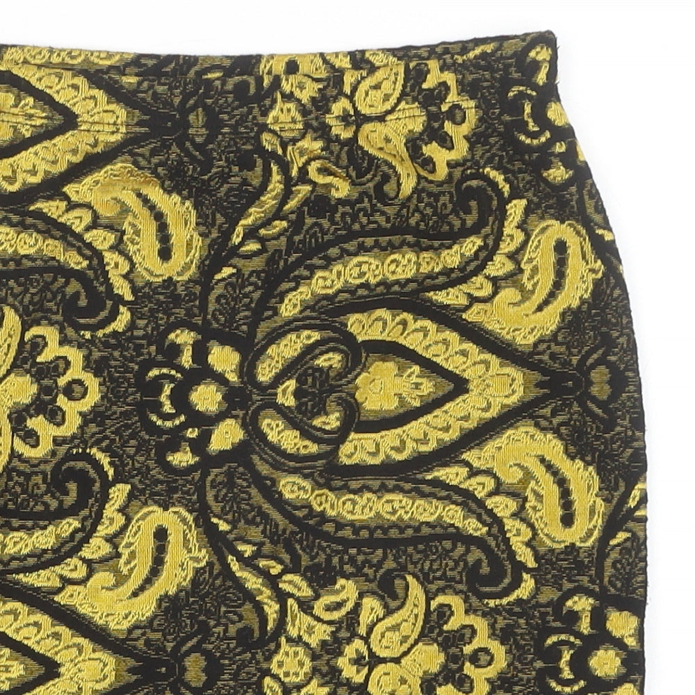Topshop Womens Yellow Paisley Polyester Mini Skirt Size 8