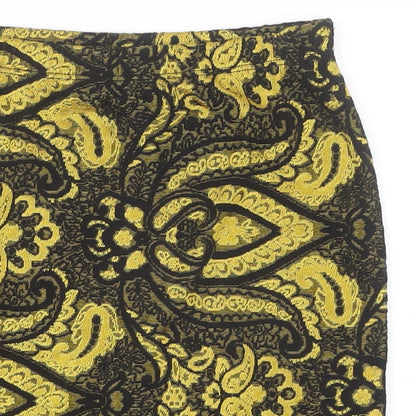 Topshop Womens Yellow Paisley Polyester Mini Skirt Size 8