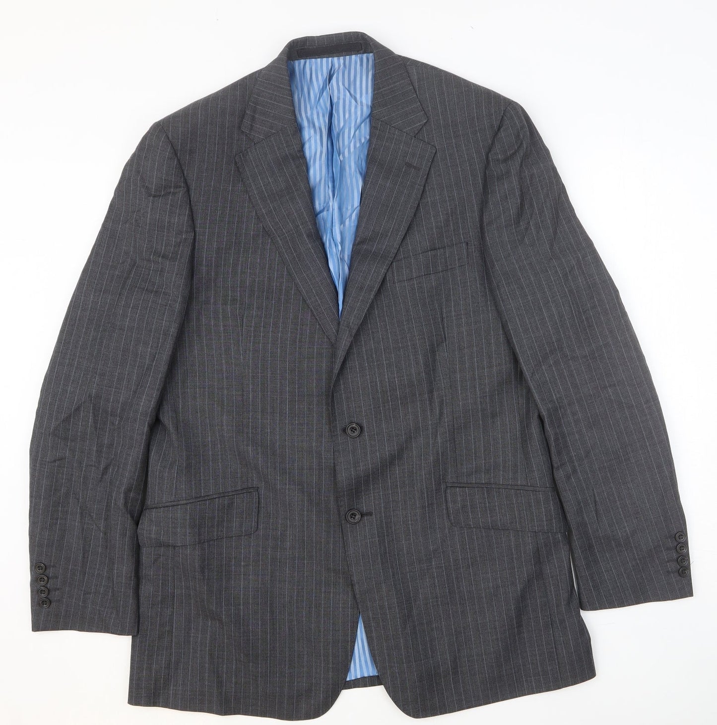 Marks and Spencer Mens Grey Striped Viscose Jacket Suit Jacket Size 46 Regular