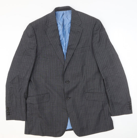 Marks and Spencer Mens Grey Striped Viscose Jacket Suit Jacket Size 46 Regular