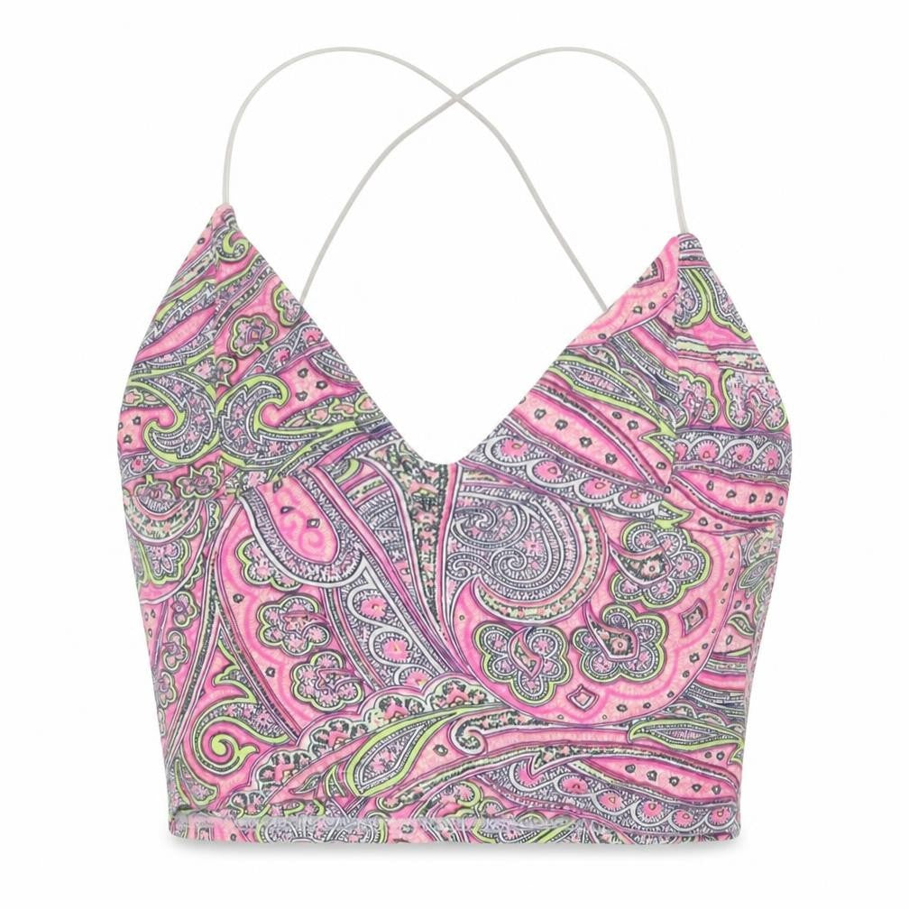Missguided Womens Pink Paisley Viscose Cropped Tank Size 8 V-Neck