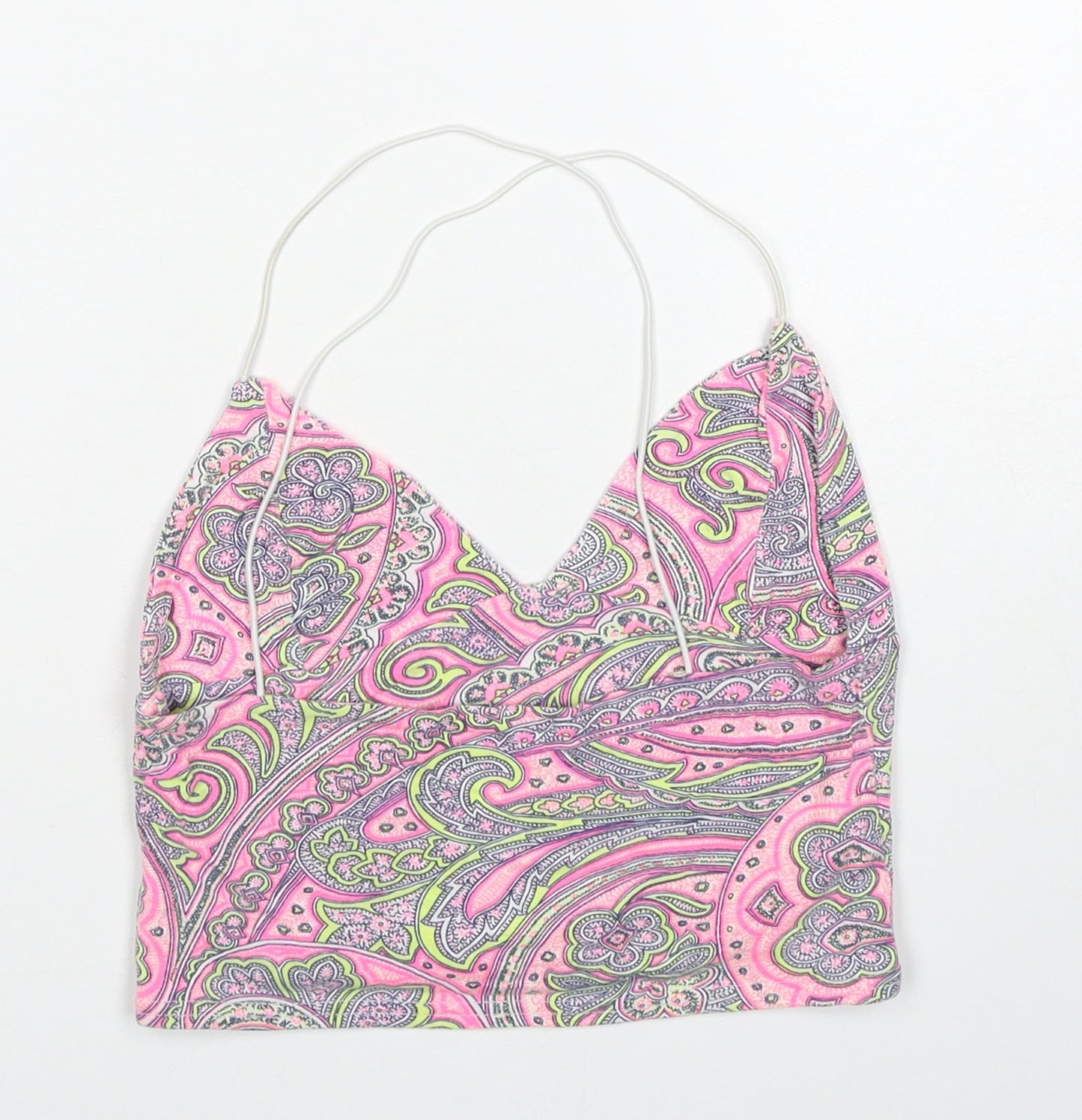 Missguided Womens Pink Paisley Viscose Cropped Tank Size 8 V-Neck
