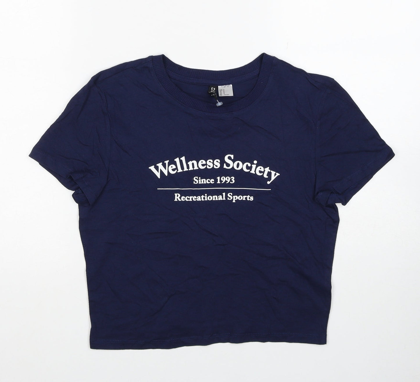 Divided by H&M Womens Blue Cotton Cropped T-Shirt Size M Scoop Neck - Wellness Society