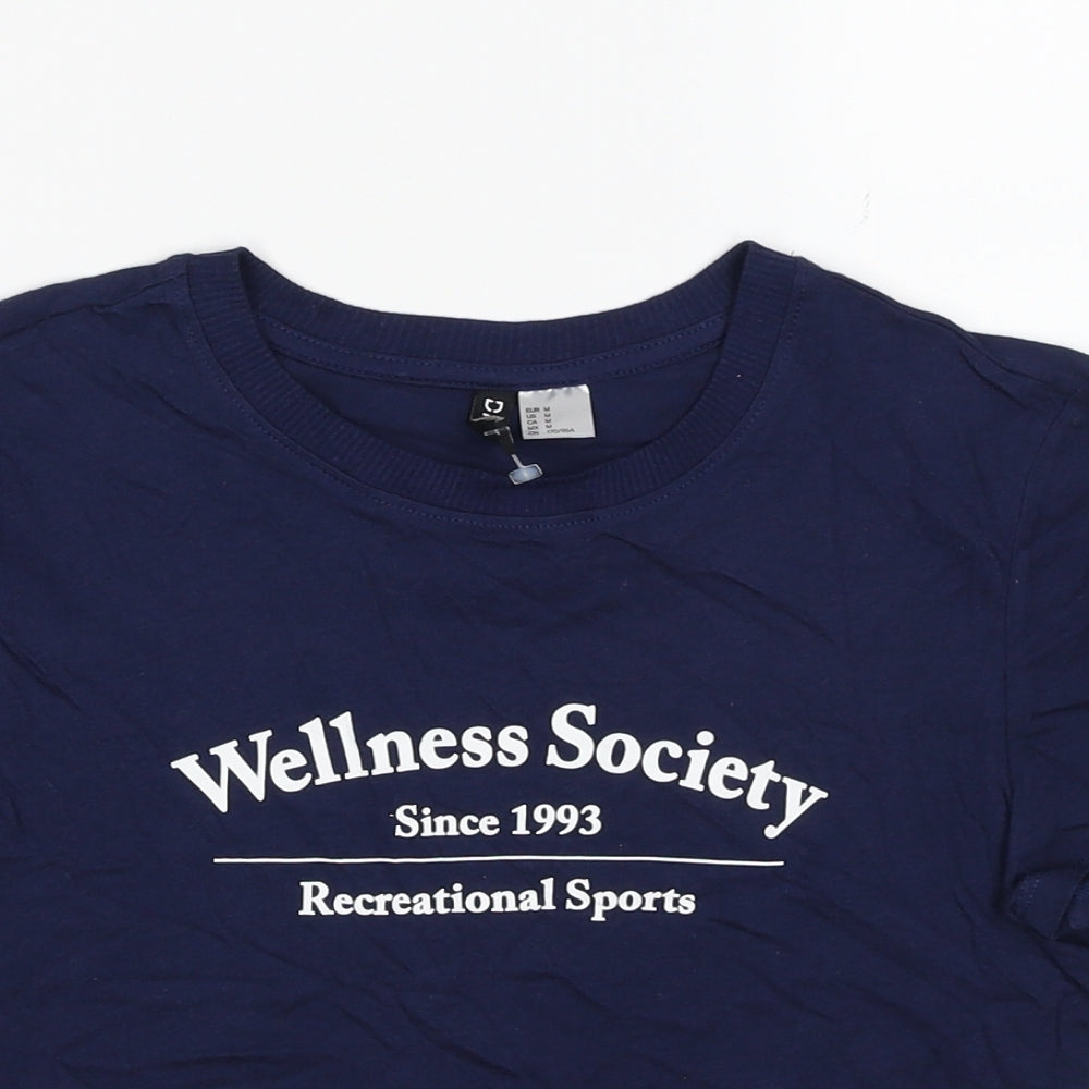Divided by H&M Womens Blue Cotton Cropped T-Shirt Size M Scoop Neck - Wellness Society