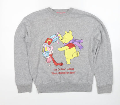 Preloved Disney Womens Grey Polyester Pullover Sweatshirt Size 4 Pullover - Christmas Winnie the Pooh - Front