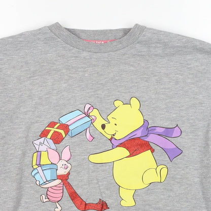 Preloved Disney Womens Grey Polyester Pullover Sweatshirt Size 4 Pullover - Christmas Winnie the Pooh - Detail
