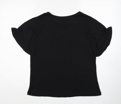 Nutmeg Womens Black Polyester Basic T-Shirt Size 10 Round Neck