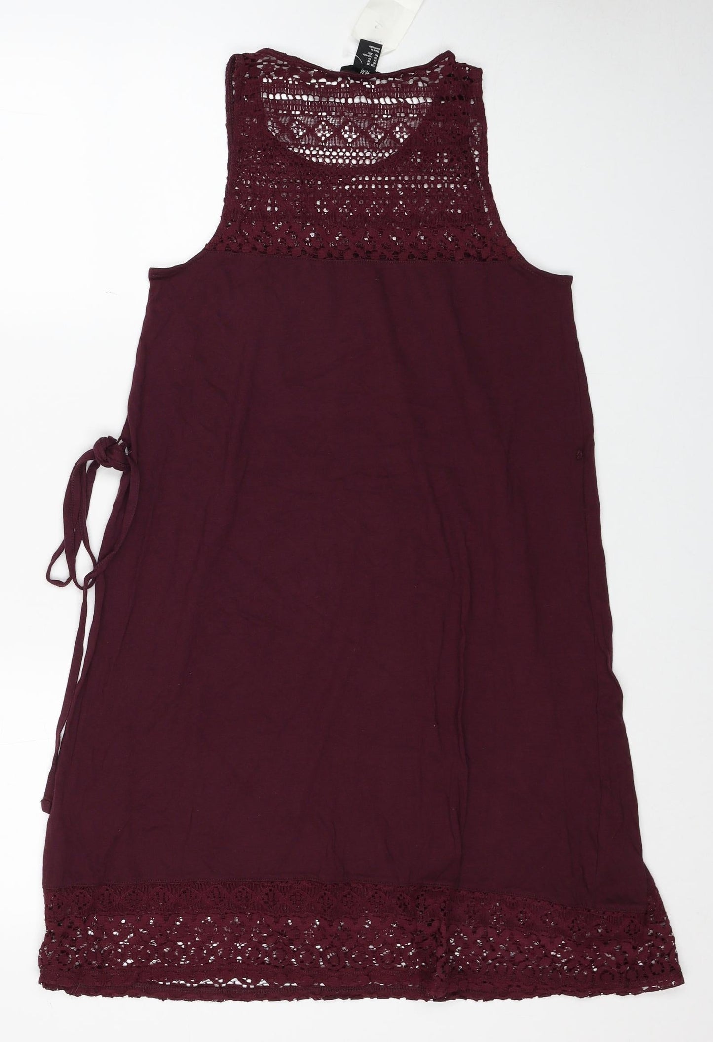 H&M Womens Red Cotton Tank Dress Size XS Round Neck Pullover - Lace Detail