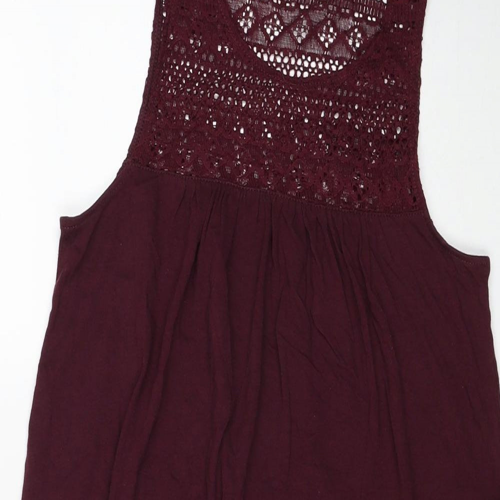 H&M Womens Red Cotton Tank Dress Size XS Round Neck Pullover - Lace Detail