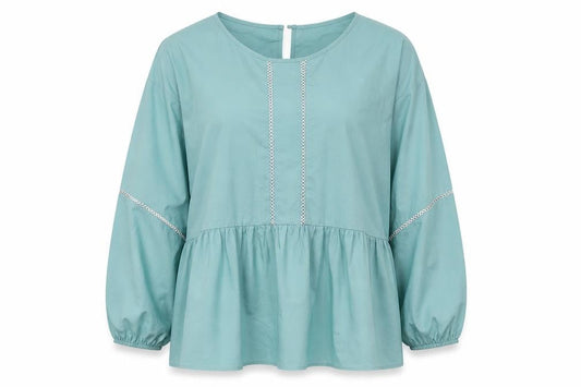 Marks and Spencer Womens Green 100% Cotton Basic Blouse Size 12 Scoop Neck - Smock