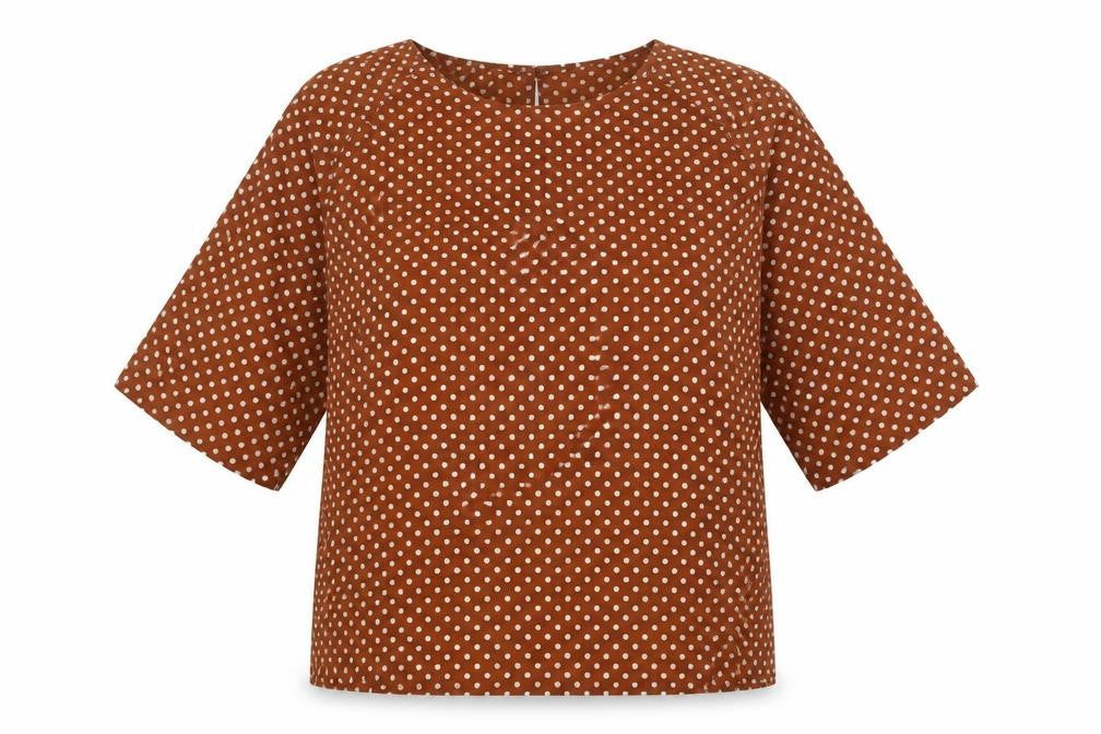 Sensations Womens Orange Polka Dot Polyester Basic Blouse Size 14 Scoop Neck