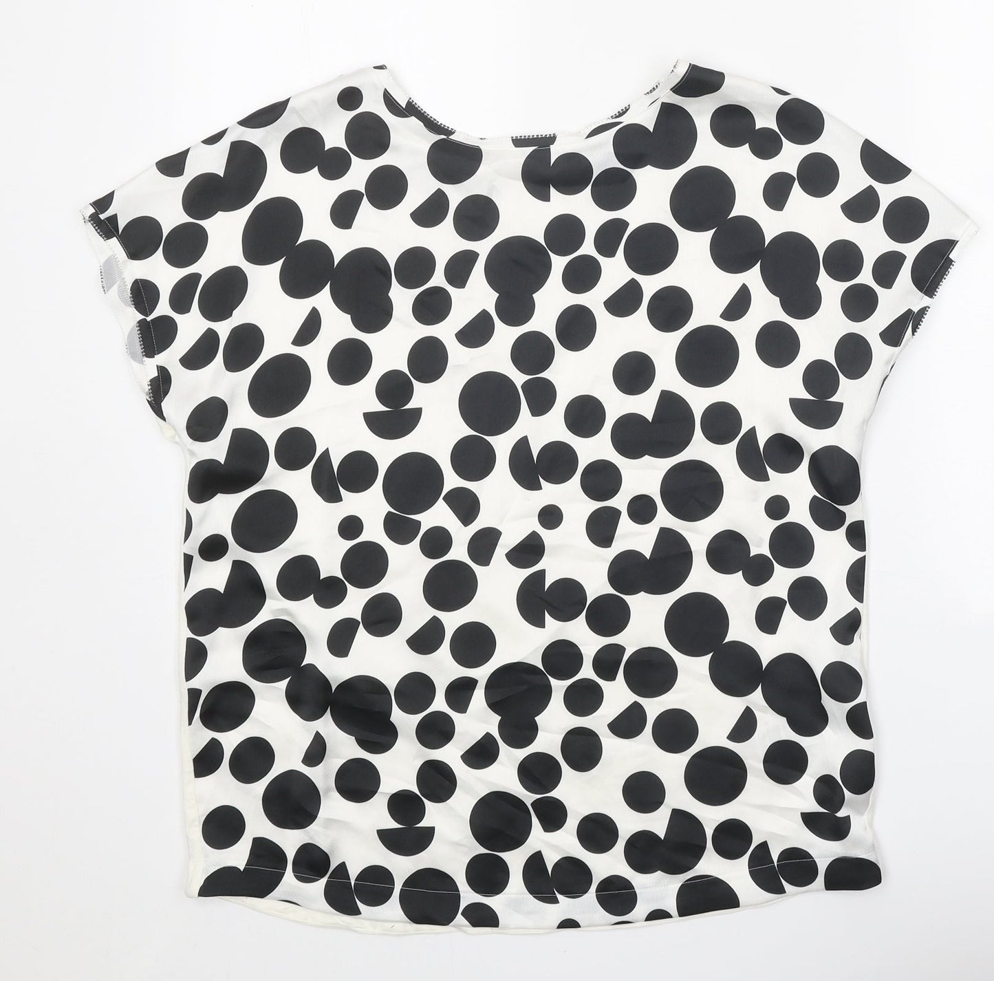 Marks and Spencer Womens White Geometric Viscose Basic Blouse Size 10 Scoop Neck