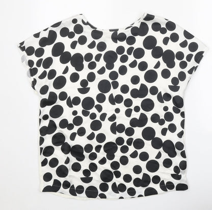 Marks & Spencer Womens White Geometric Viscose Basic Blouse Size 10 Scoop Neck