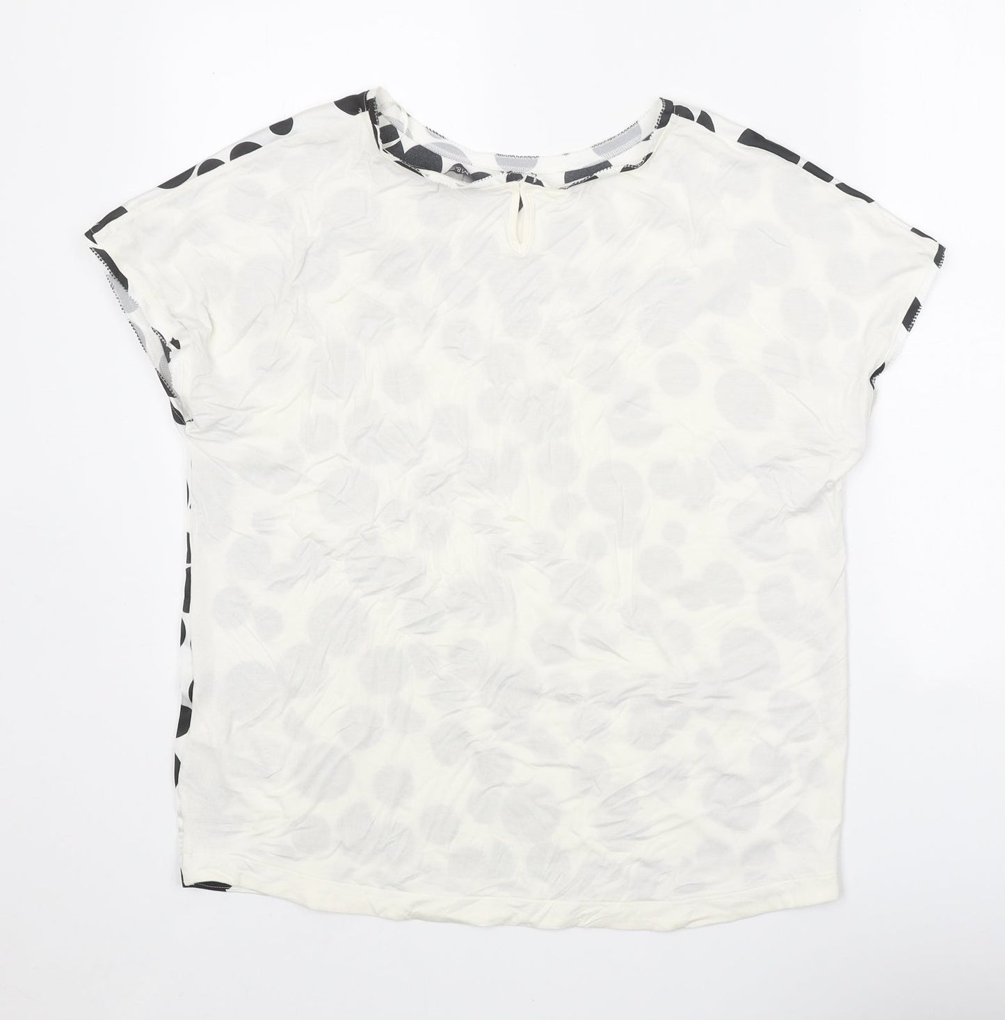 Marks and Spencer Womens White Geometric Viscose Basic Blouse Size 10 Scoop Neck