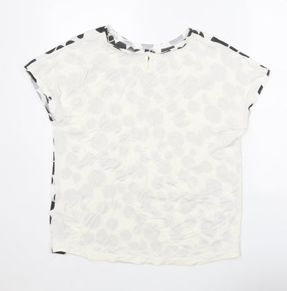 Marks & Spencer Womens White Geometric Viscose Basic Blouse Size 10 Scoop Neck