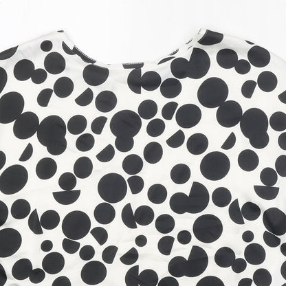 Marks & Spencer Womens White Geometric Viscose Basic Blouse Size 10 Scoop Neck