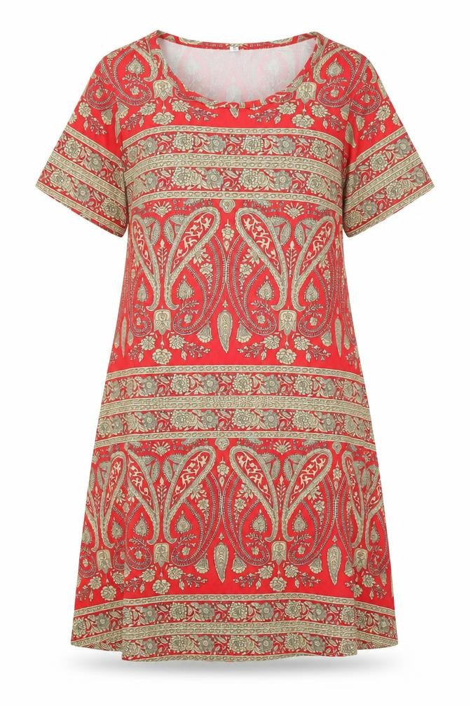 Preworn Womens Red Paisley Polyester A-Line Size M Boat Neck Pullover