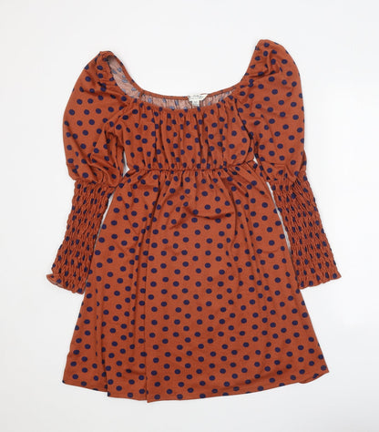 Miss Selfridge Womens Orange Polka Dot Polyester A-Line Size 10 Off the Shoulder Pullover