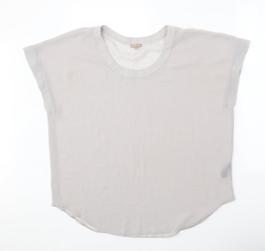 M&Co Womens Grey Polyester Basic T-Shirt Size 14 Scoop Neck