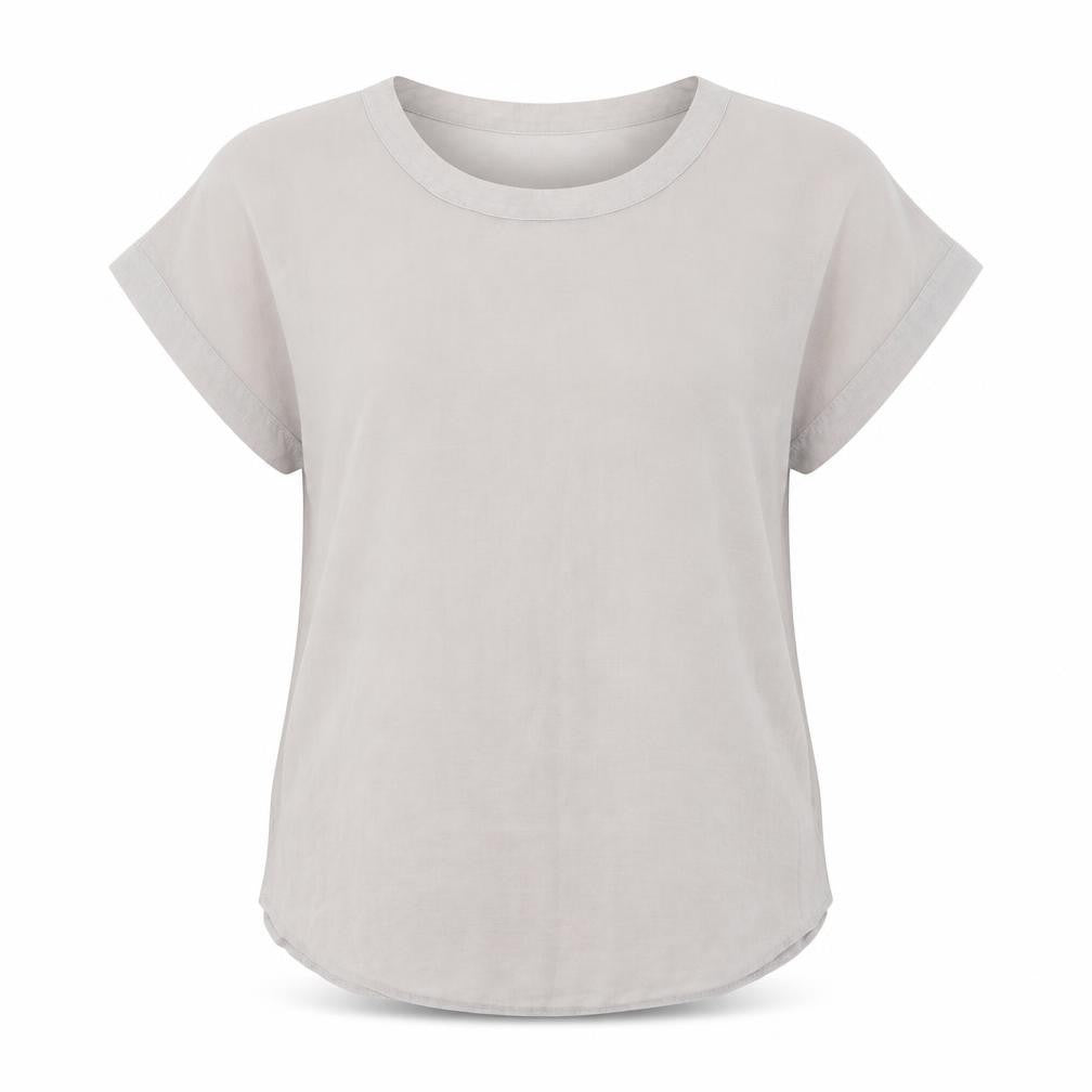 M&Co Womens Grey Polyester Basic T-Shirt Size 14 Scoop Neck