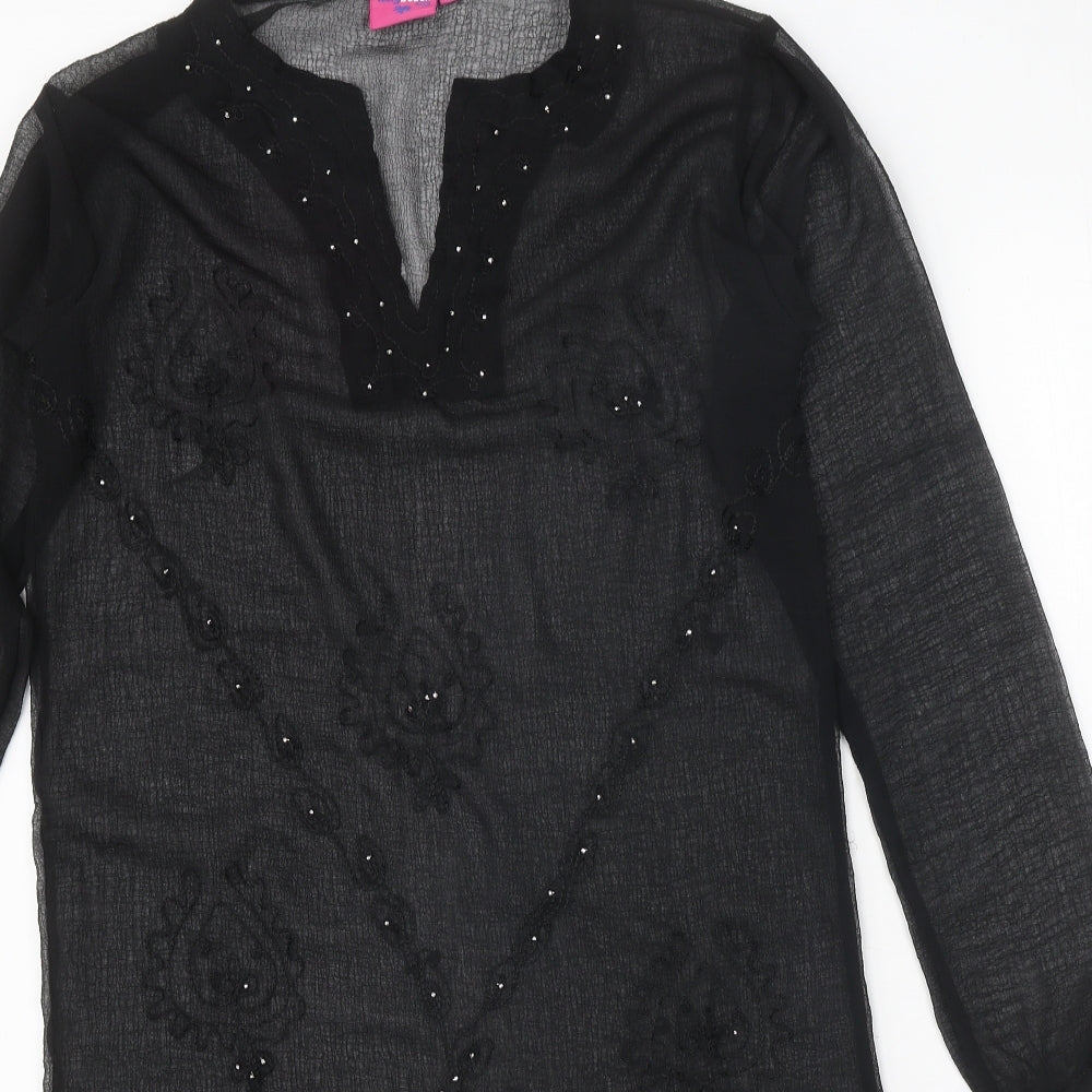 Long Beach Oceanic Womens Black Polyester Kaftan Size S V-Neck Pullover - Beach Cover Up