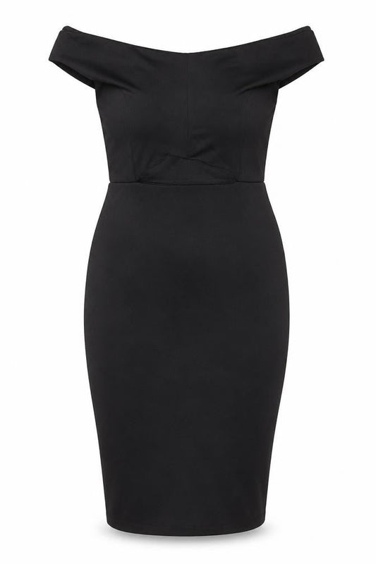 Miss Selfridge Womens Black Herringbone Polyester Bodycon Size 14 Off the Shoulder Pullover