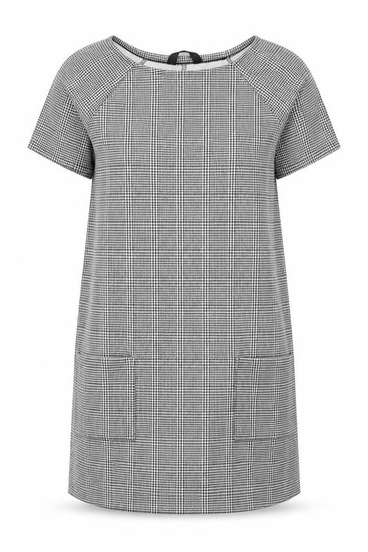 New Look Womens Black Check Polyester Shift Size 14 Boat Neck Pullover
