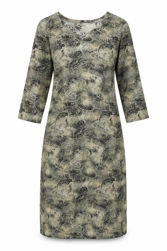 Womens Grey Paisley Polyester A-Line One Size Scoop Neck Pullover