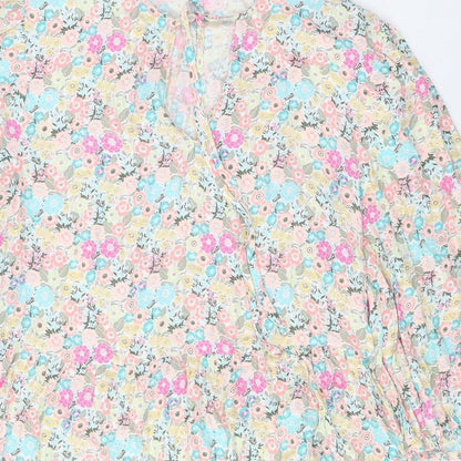 Next Womens Multicoloured Floral Viscose A-Line Size 12 Scoop Neck Tie