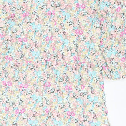 Next Womens Multicoloured Floral Viscose A-Line Size 12 Scoop Neck Tie
