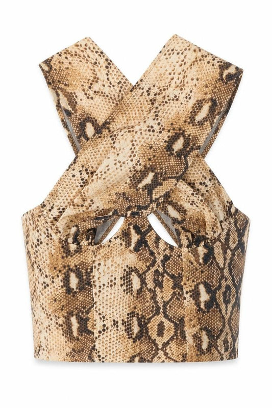 PRETTYLITTLETHING Womens Brown Animal Print Polyester Cropped Tank Size 6 Sweetheart - Snake Skin Print