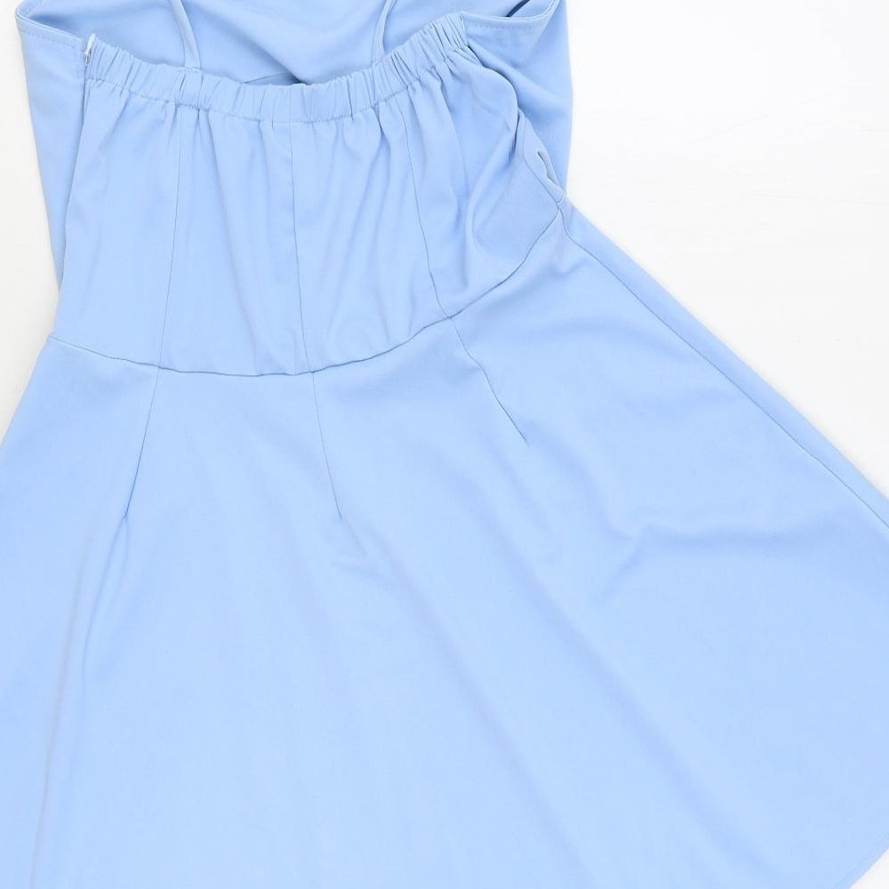 Preworn Womens Blue Polyester Skater Dress Size L Sweetheart Zip