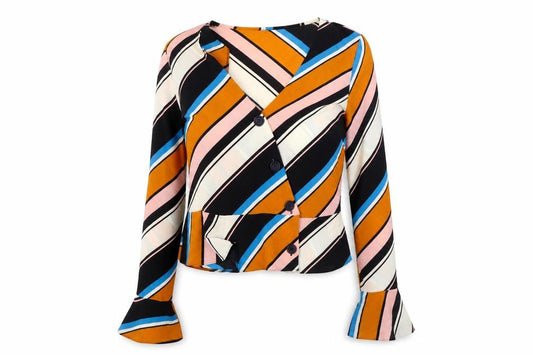 Miss Selfridge Womens Multicoloured Geometric Polyester Cropped Blouse Size 14 V-Neck