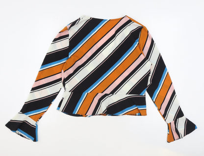 Miss Selfridge Womens Multicoloured Geometric Polyester Cropped Blouse Size 14 V-Neck