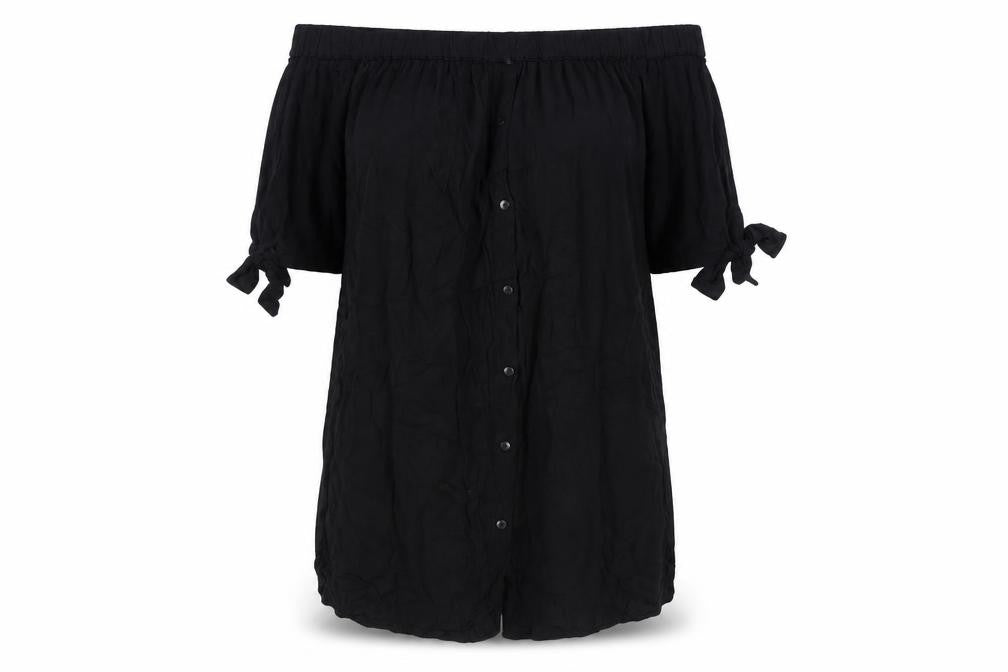 Papaya Womens Black Viscose Tunic Blouse Size M Off the Shoulder - Tie Sleeve Bardot
