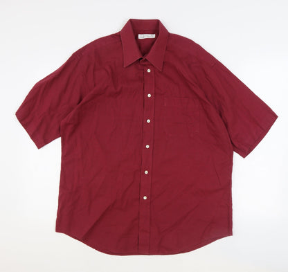Marks & Spencer Mens Red Cotton Button-Up Size 16.5 Collared Button