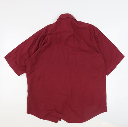 Marks & Spencer Mens Red Cotton Button-Up Size 16.5 Collared Button