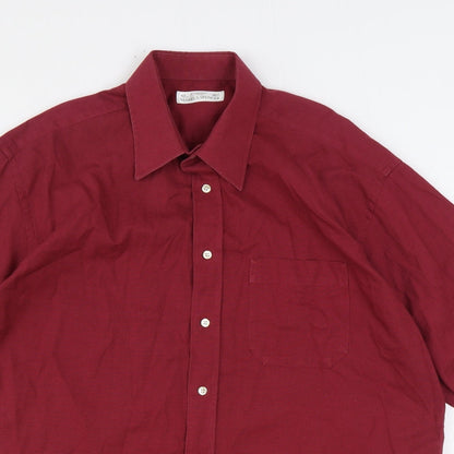 Marks & Spencer Mens Red Cotton Button-Up Size 16.5 Collared Button