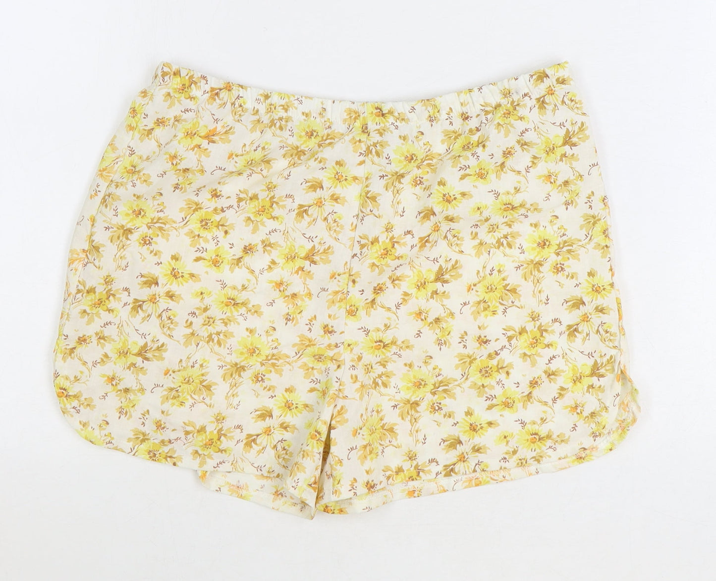 Preworn Womens Yellow Floral Polyester Basic Shorts Size M Regular Pull On