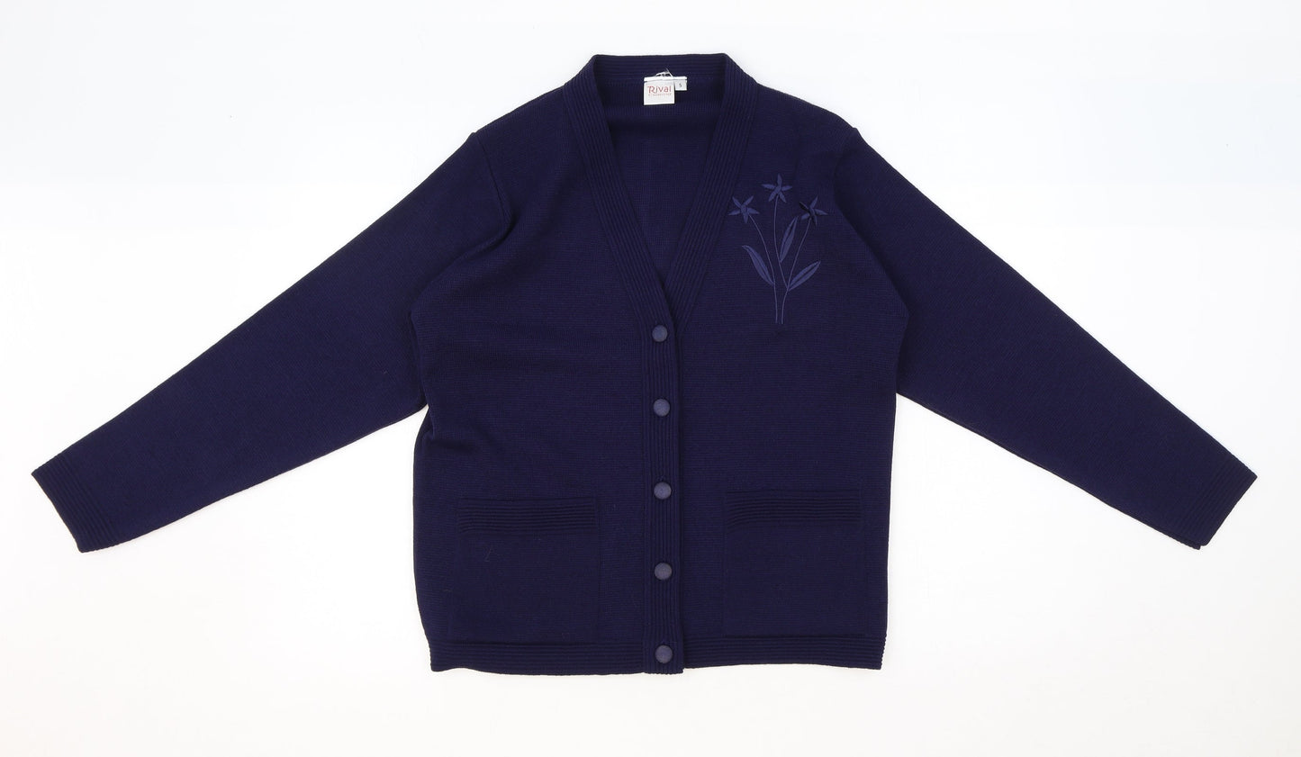 Rival Womens Blue V-Neck Polyester Cardigan Jumper Size S