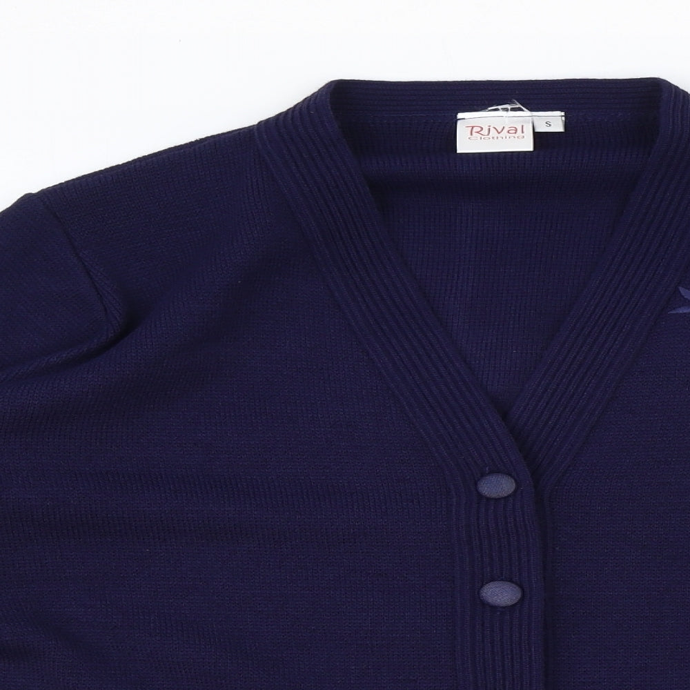 Rival Womens Blue V-Neck Polyester Cardigan Jumper Size S