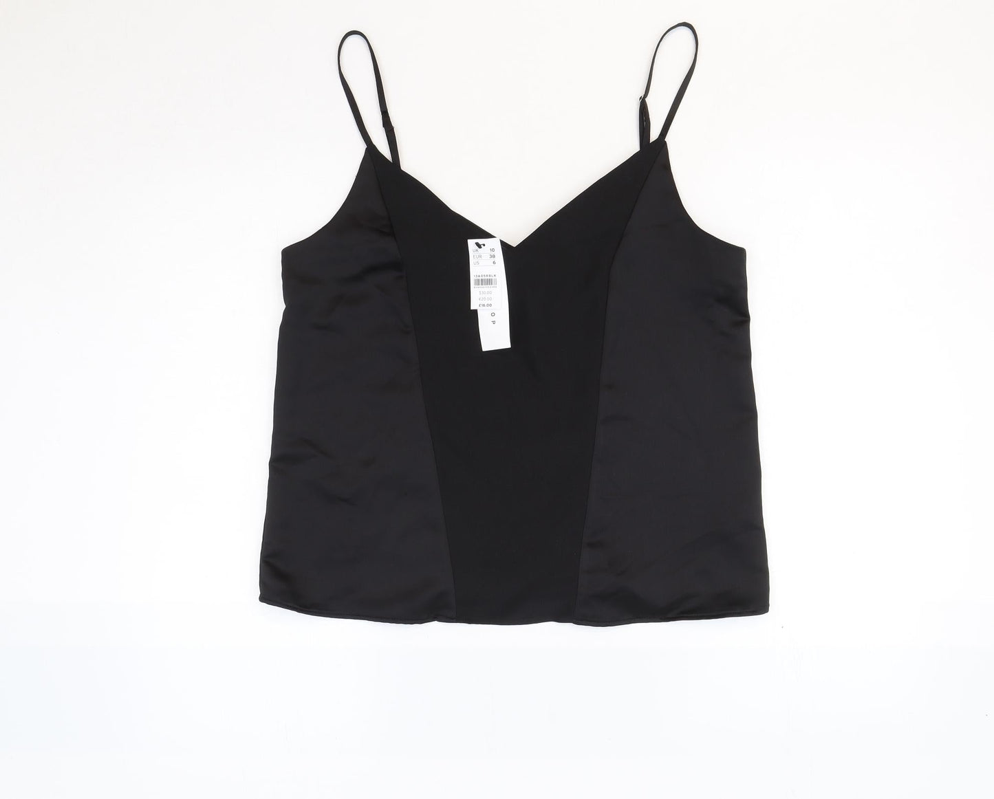 Topshop Womens Black Polyester Camisole Tank Size 10 V-Neck - Cropped