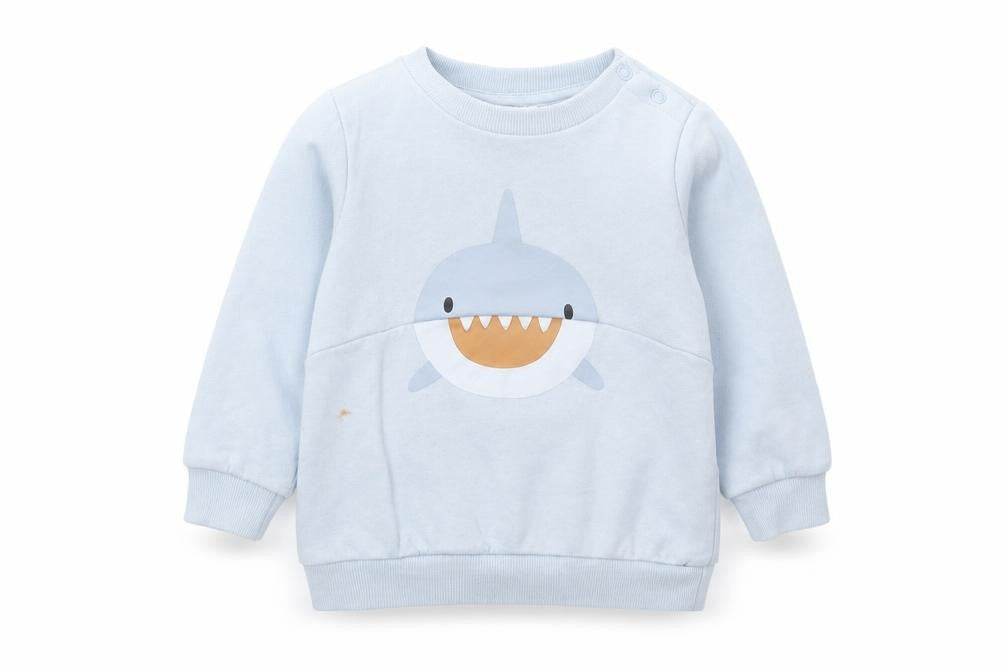 YOUNG ORIGINALS Baby Blue Cotton Pullover Jumper Size 18-24 Months Snap - Shark