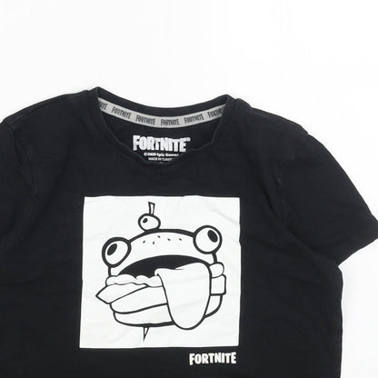 Preloved Fortnite Boys Black Cotton Basic T-Shirt Size XS Round Neck Pullover - Detail