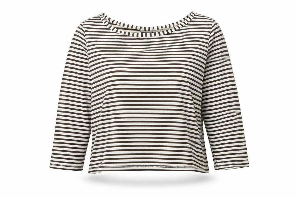 French Connection Womens White Striped Polyester Cropped Blouse Size S Boat Neck