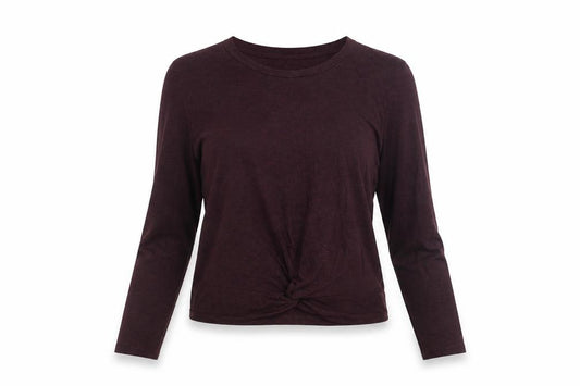 Red Herring Womens Purple Cotton Cropped Blouse Size 10 Scoop Neck - Knot Front