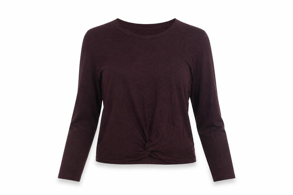Red Herring Womens Purple Cotton Cropped Blouse Size 10 Scoop Neck - Knot Front